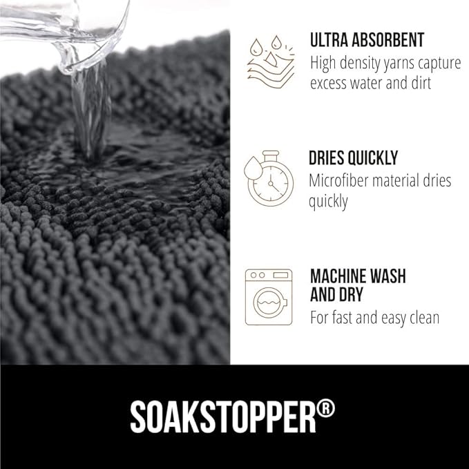 GORILLA GRIP SOAKSTOPPER Dog Door Mat, 70x24 Machine Washable Rug Absorbent Doormat Captures Moisture Mud Dirt, Quick Dry Soft Chenille Entryway Rugs Indoor Entrance Mats for Dog Paws, Charcoal - Image 4
