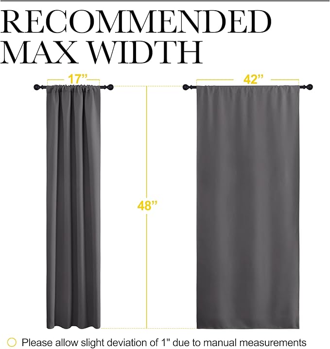 NICETOWN Grey Window Curtains for Bedroom - Home Decoration Thermal Insulated Rod Pocket Blackout Blinds & Drapes for Small Windows (Gray, 2 Panels, W42 x L48 -Inch) - Image 7