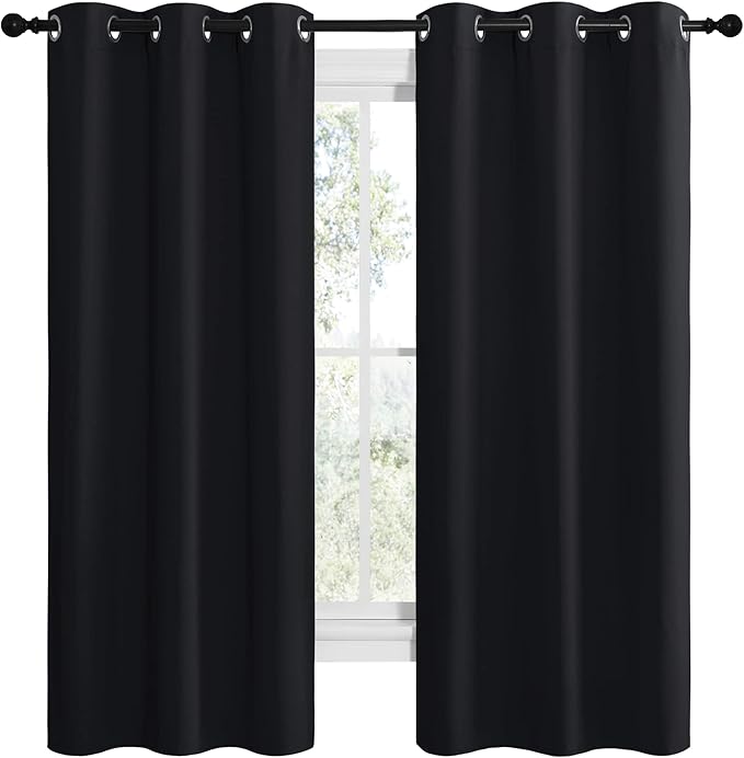 NICETOWN Bathroom Blackout Thermal Curtains and Drapes, Black Solid Thermal Insulated Grommet Blackout Drapery Panels for Window (2 Panels, 42 inches Wide by 68 inches Long, Black) - Image 2