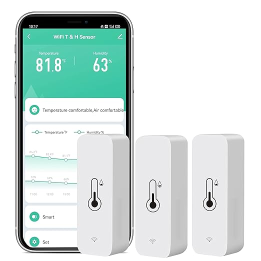 3-Pack WiFi Temperature Humidity Sensor: Wireless Temperature Humidity Monitor with App Alert, Free Data Storage Export, Smart Indoor Thermometer Hygrometer Compatible with Alexa Google Assistant by SENCKIT