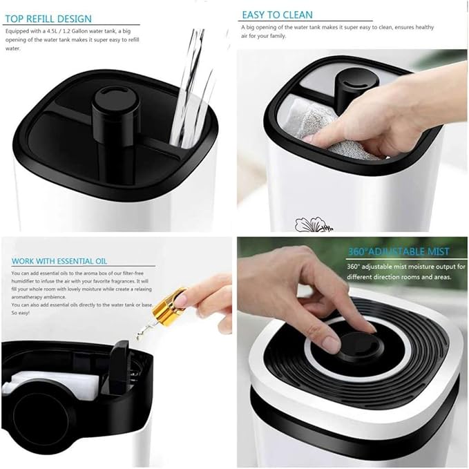 Cool Mist Humidifiers - Essential Oil Top Fill Humidifier Cool Ultrasonic Humidifier Quiet Air Diffuser for Large Room & Easy to Clean with Filter & Oil Diffuser Plant Bedroom Humidifier - Image 4