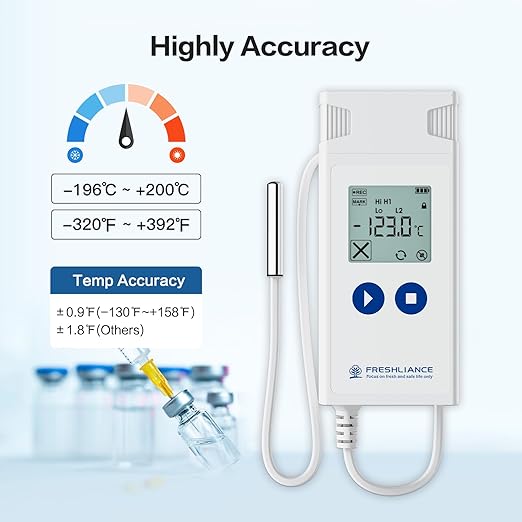 Freshliance Ultra Low Temperature Data Logger, Reusable Temperature Recorder with High Accuracy External Probe, Configurable USB Temperature Monitor 35000 Points with PDF CSV Report, Atlas Log-200 - Image 2