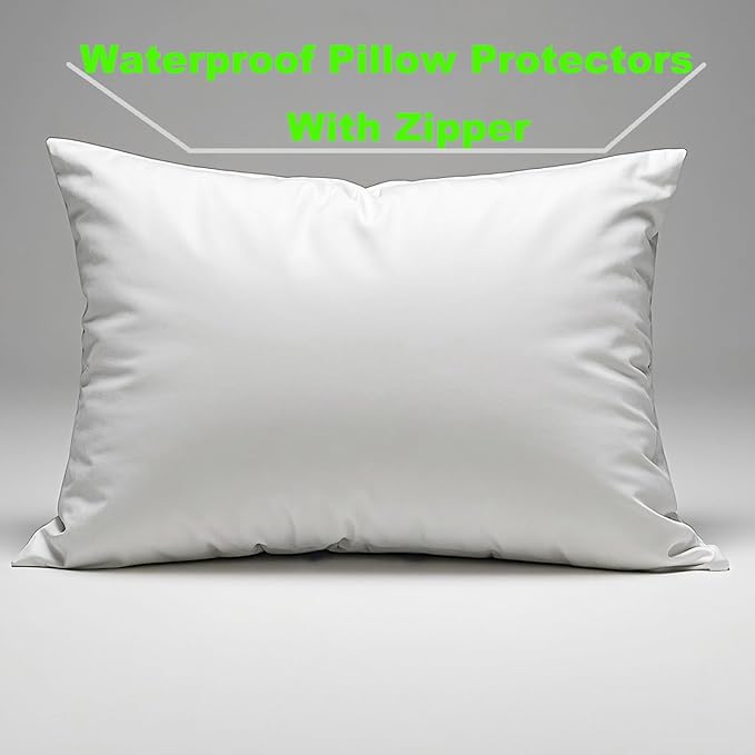 Waterproof Pillow Protectors with Zipper 2 Pack Dust Proof Moisture Proof Sweat Proof Pillow Case Cover Protector Soft Cozy White Standard Size 20x26 Inches - Image 3