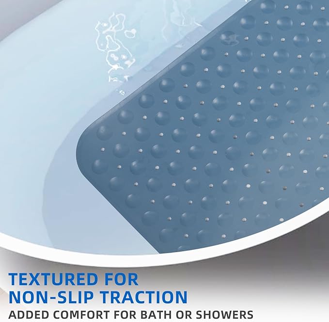ZHICHENG Bath Tub and Shower Mats, Non-Slip 39 x 16 Inch Extra Long Bath Mat, Machine Washable Bathtub Mat with Drain Holes, Suction Cups for Bathroom (Blue) - Image 4