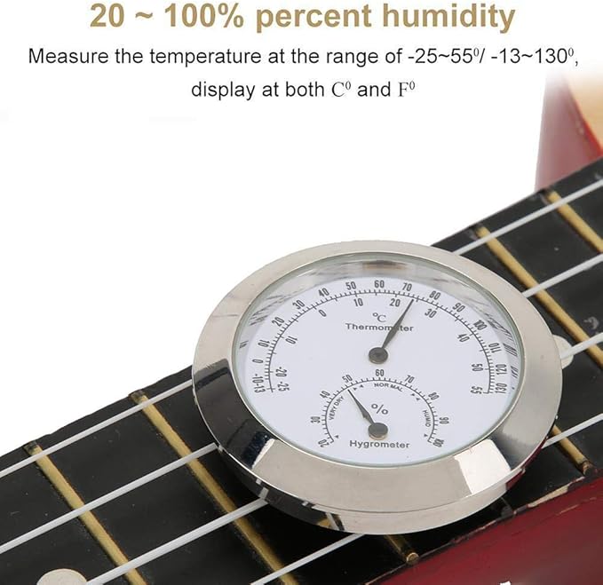 Tbest Guitar Analog Hygrometer,Round Alloy Digital Thermometer Hygrometer Humidity Temperature Meter for Violin Guitar Case for Indoor and Outdoor - Image 2