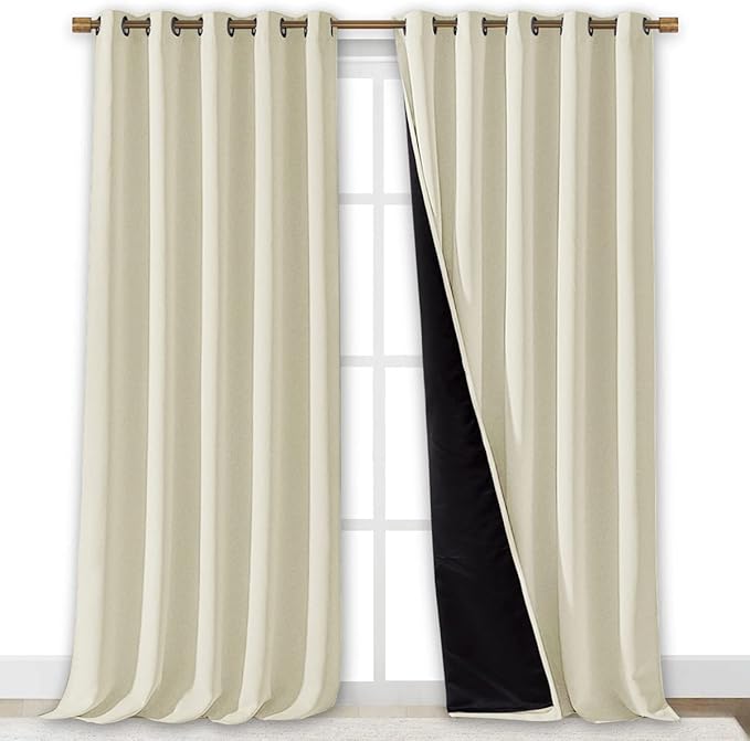 NICETOWN Living Room Completely Shaded Draperies, Privacy Protection & Noise Reducing Ring Top Drapes, Black Lined Insulated Window Treatment Curtain Panels (Beige, 2 Pieces, W70 x L95) - Image 2