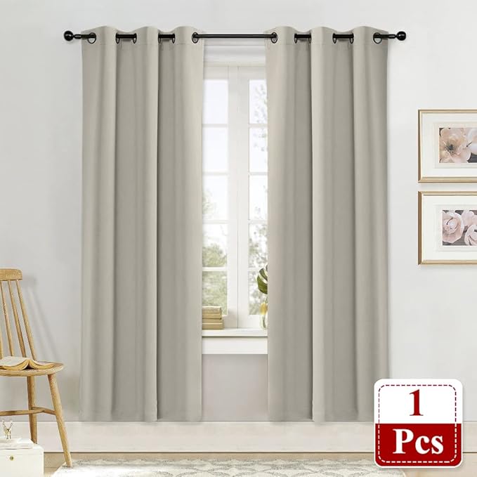 NICETOWN Room Darkening Blind Shade for Kids Bedroom Triple Weave Home Decoration Light Blocking Solid Ring Top Curtain/Drape for Small Window (Natural, Single Panel, 42 x 72 inch) - Image 2