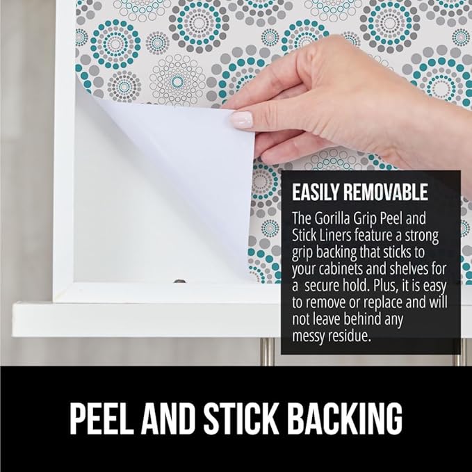 GORILLA GRIP Peel and Stick Paper, Removable Cover for Books, Shelves, Countertops, Drawers, Cabinets and Crafts, Easy Install Kitchen Decor, Shelf, Drawer, Cabinet Liners, 17.5 in x 20 FT Spiral Turq - Image 4