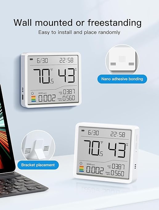 7-in-1 Air Quality Monitor Indoor, Air Analysis Apparatus, 5s Backlight Air Quality Meter for TVOC, HCHO, Temp, Hum, Temperature Humidity Monitor for Home, Office, Hotel - Image 7