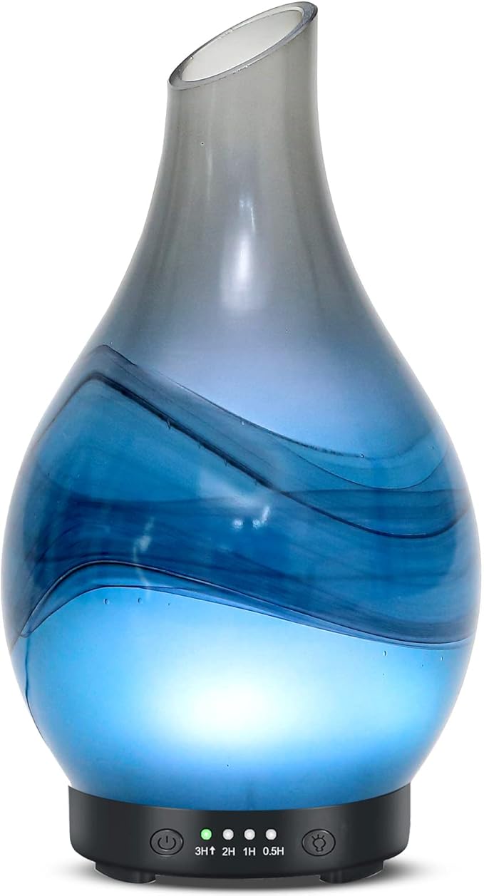 MAXWINER Essential Oil Diffusers Handmade Art Glass Ultrasonic Aromatherapy Diffusers with 7 Colors Lights Changing, Waterless Auto Shut-Off, Time Setting for Home, Office, Room 120ml by MAXWINER