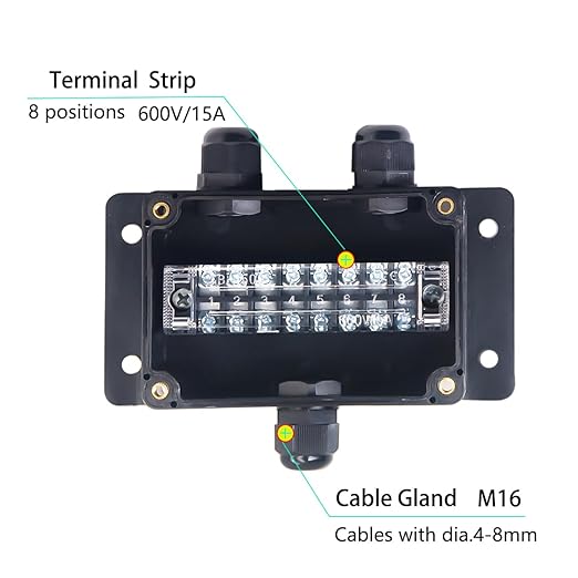 Watertight Junction Box, IP67 Waterproof Electrical Project Box with 8P 15A Barrier Terminals,1 in/2 Out Cable Glands Electronic Enclosure 3.94" x 2.68" x 1.97" - Image 2