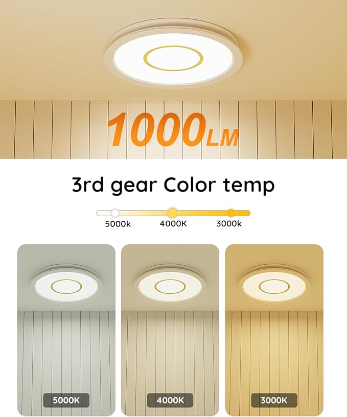 Fitop Bathroom Exhaust Fan with Light, 130 CFM 47W Ceiling Mount Shower Ventilation Exhaust Fan, 1.5 Sones Bathroom Vent Fan with Light, 1100LM LED Light 3000K/4000K/5000K (Gold) - Image 4
