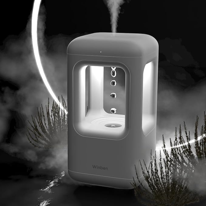 600ml Small Humidifier White - with Anti Gravity Water Flow Visual Effect, Provides Even Humidity for Indoor Plants, Bedroom & Desk, Quiet Portable Operation by winben