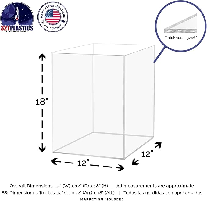 12" x 12" x 18" Clear Acrylic Display Box with One Open Side No Lid Versatile Tall Plexiglass Retail Product Riser Storage Bin or Wedding Floral Centerpiece Pedestal by Marketing Holders - Image 6