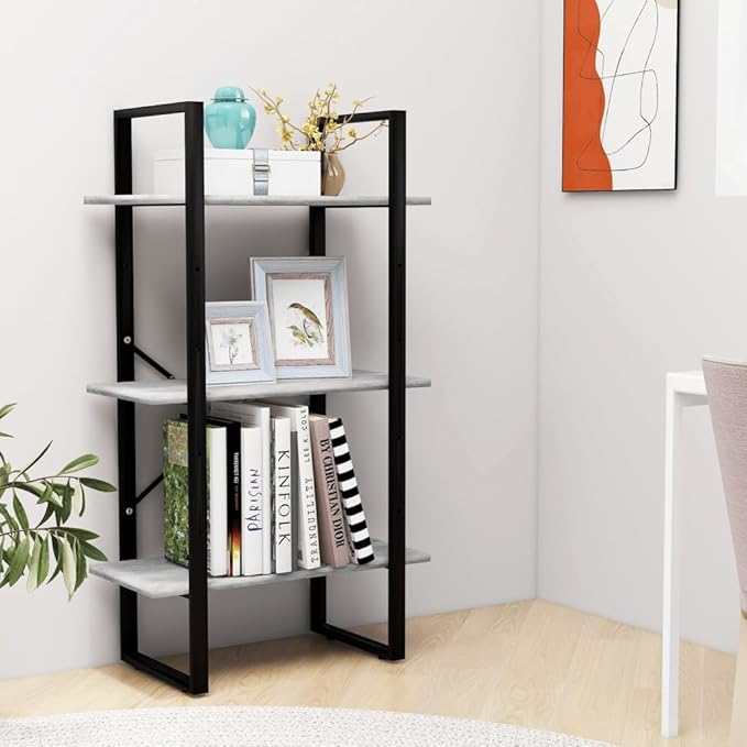 Grey 3-Tier Industrial Storage Shelf 11.8x23.6x41.3 in Matte Engineered Wood & Metal Frame Narrow Bookcase for Living Room Bedroom Office Organization - Image 4