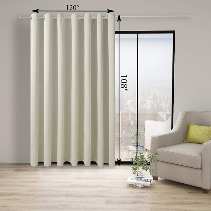 BONZER Room Divider Blackout Curtain Extra Wide Room Darkening Total Privacy Wall Noise Reducing for Apartment, Studio, 108L x 120W Inch (9L x 10W ft), 1 Panel, Cream - Image 4