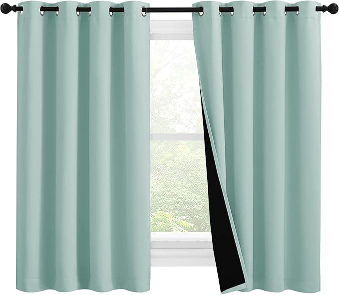 NICETOWN 100% Blackout Curtains 57 inches Long, Double-Deck Completely Blackout Window Treatment Thermal Insulated Lined Drapes for Small Window (Aqua Blue, 1 Pair, 55 inches Width Each Panel) by NICETOWN