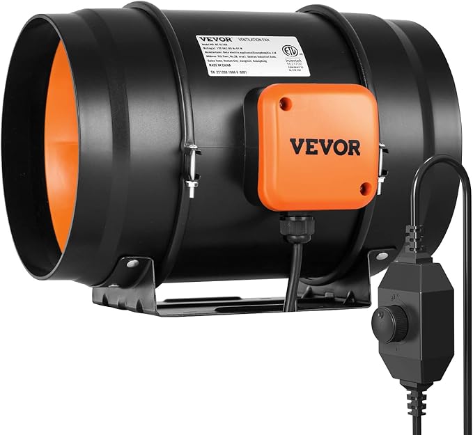 VEVOR Inline Duct Fan, 8-Inch 750 CFM with Variable Speed Controller, Quiet AC-Motor Ventilation Exhaust Fan for Cooling Booster, Grow Tents, Hydroponics by VEVOR