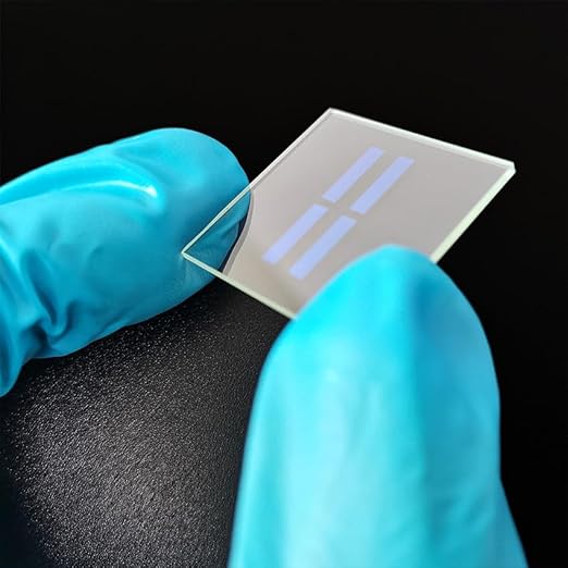Etched ITO Coated Glass sputtered Stripes Conductive Cover Slides for Solar Cell Patterned Low Resistance ≤15 ohm/sq 25mm×25mm 66pcs by ConductiveglassforLab