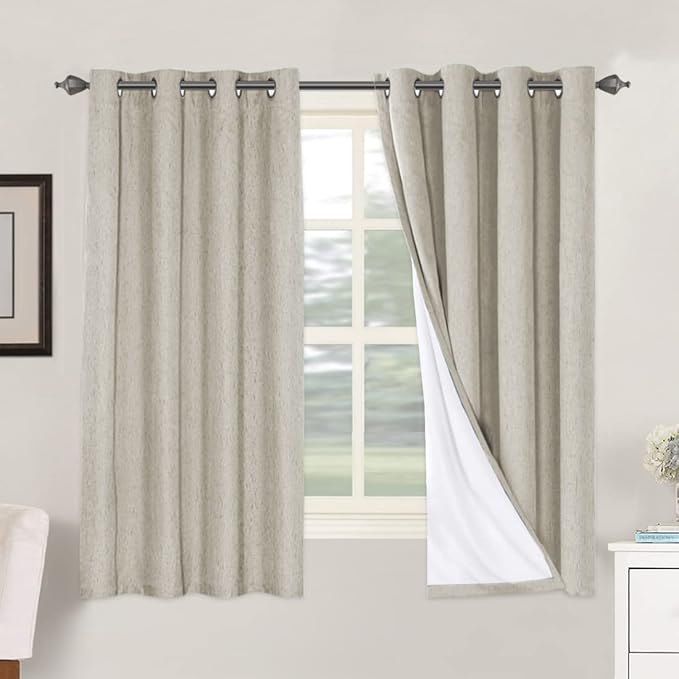 H.VERSAILTEX 100% Blackout Curtains for Bedroom Thermal Insulated Linen Textured Curtains Heat and Full Light Blocking Drapes Living Room Curtains 2 Panel Sets, Cobblestone, 52x63 Inch by HVERSAILTEX