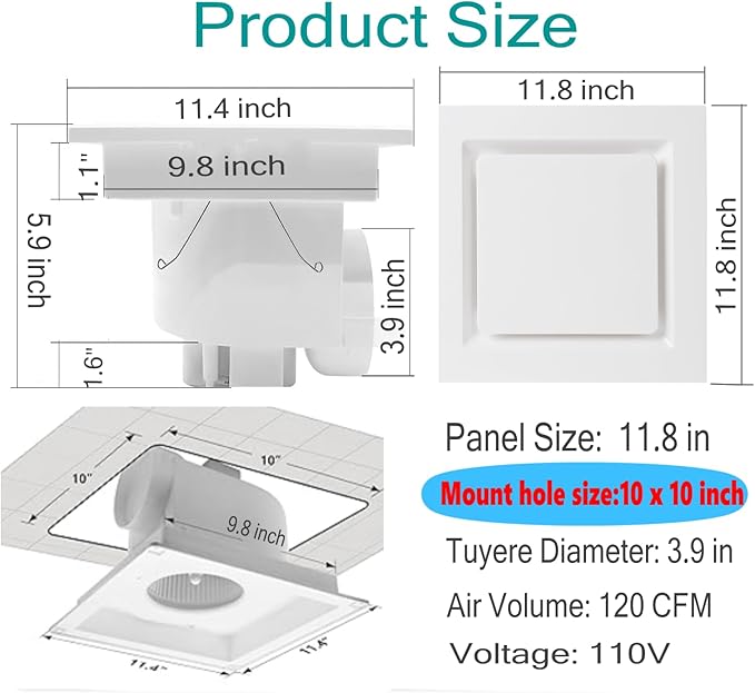 Nalle Ventilation Fan Ceiling Bathroom Exhaust Fan Extractor Fan (No Attic Access Required) (120 CFM 1.2 Sones) （Style B） - Image 3