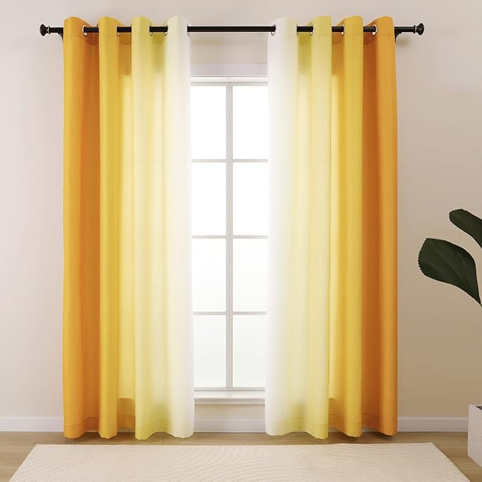 L.Z.E Gold and White Ombre Privacy Curtains 72 Inch Length 2 Panels Set Gold Light Filtering Non-See-Through Curtains & Drapes for Living Room Bedroom Nursery Grommet Top Short (55" W x 72" L) by LZE
