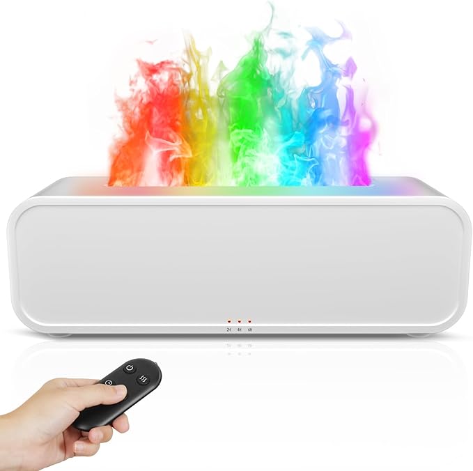 Essential Oil Diffuser, 250ml Flame Oil Diffuser - Aromatherapy Humidifier, Sound Activated Flame Effect, Rainbow Flame, Music Sync, Remote Control - Perfect for Bedroom Home Office Yoga (White) by SENMUL