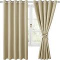 Hiasan Grommet Blackout Curtains for Bedroom, 60 x 72 Inches - Thermal Insulated & Light Blocking Window Drapes for Living Room/Dorm Room, Set of 2 Panels Sewn with Tiebacks, Light Beige by Hiasan