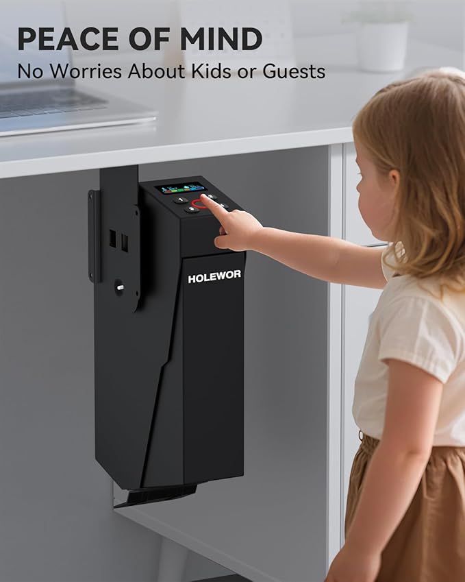 Gun Safe Biometric Pistol Safe Fingerprint Drop Down Mount Handgun Safe Under Table for Desk Bedside Nightstand - Image 5