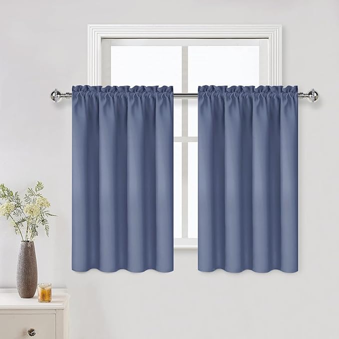 DWCN Blackout Curtains for Living Room Thermal Insulated, Energy Saving & Noise Reducing Bedroom Curtains, Dusty Blue, W 52x L 36 Inch, Set of 2 Rod Pocket Curtain Panels by DWCN