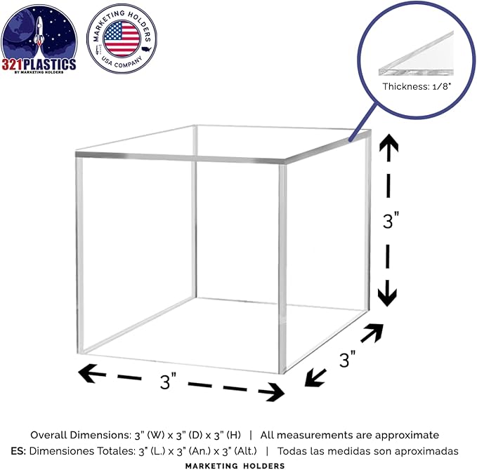 3" Acrylic Display Riser Box with One Open Side No Lid Versatile Clear Square Plexiglass Retail Product Platform and Merchandise Storage Bin by Marketing Holders - Image 6