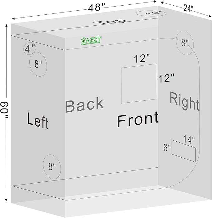 zazzy Tent for Plants Indoor, 48"x24"x60" Grow Tents Plant Tent 600D Mylar Reflective Grow Tent for Hydroponics Indoor Growing 4x2 - Image 8