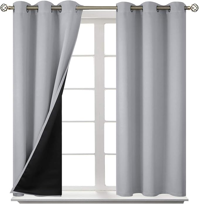BGment Short 100% Blackout Curtains for Bedroom, Thermal Insulated Energy Efficiency Noise Reducing Grommet Curtains 54 Inch Length with Liner for Small Window 2 Panels Each 42 Inch Wide, Light Grey - Image 8