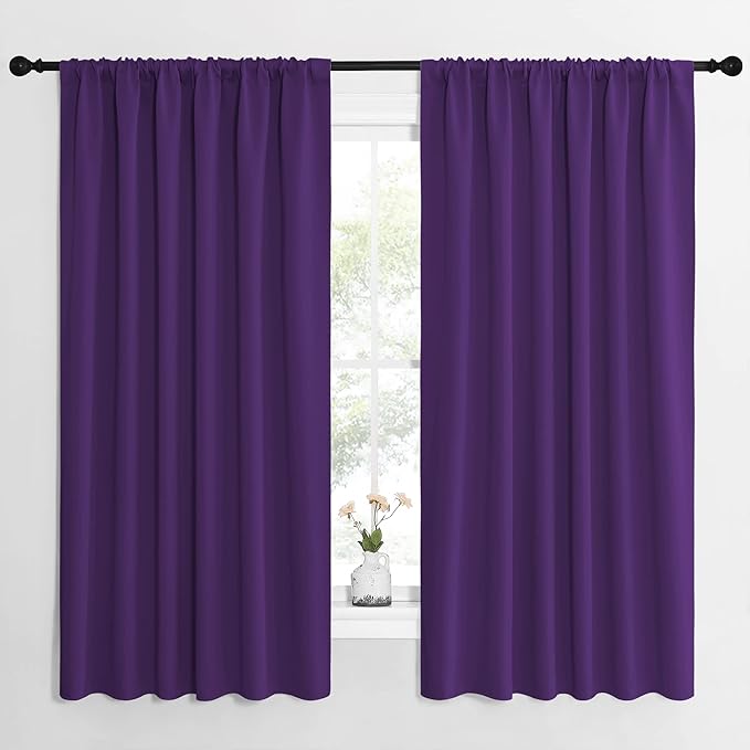 NICETOWN Living Room Curtains for Window - Energy Efficient & Noise Reducing Thermal Insulated Rod Pocket Blackout Drapes/Draperies for Living Room (Royal Purple, 2 Panels, W62 inches x L63 inches) by NICETOWN