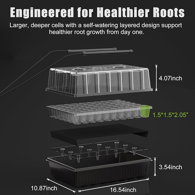 60 Cell Self-Watering Seed Starter Tray with Grow Light and Heat Mat,Seed Starter Kit,Humidity Domes,Auto Timer,Flexible Brightness Seedling Starter Trays for Seed Starting & Seeds Growing - Image 3