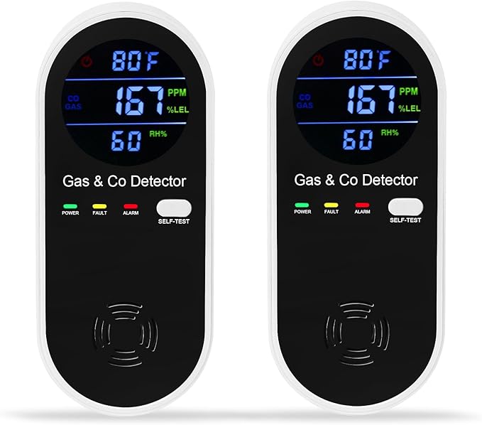 2 Packs Combination Natural-Gas and Carbon-Monoxide-Detector,Koabbit 4-in-1 CO/LPG/LNG Explosive Gas Detector Alarm with Temperature(°F) & Humidity for Home,RV,Hotel,Apartment by ProductCategory