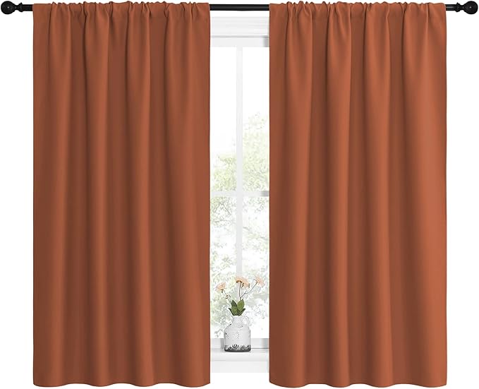 NICETOWN Blackout Curtains and Drapes - Thermal Insulated Solid Rod Pocket Blackout Draperies/Panels (Burnt Orange, 1 Pair, 42 by 54 inches) - Image 2