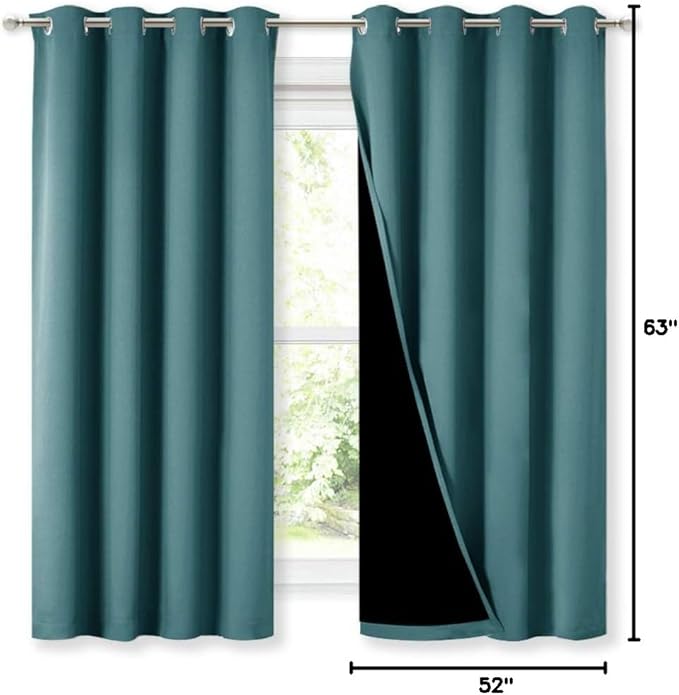 NICETOWN 100% Blackout Curtain Panels, Thermal Insulated Black Liner Curtains for Nursery Room, Noise Reducing and Cold Blocking Drapes for Windows (Set of 2, Sea Teal, 52-inch Wide by 63-inch Long) - Image 7