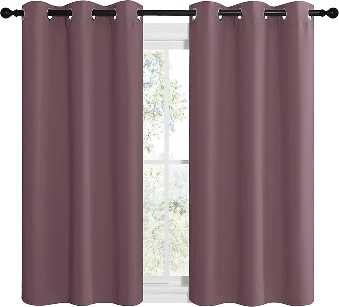 NICETOWN Dry Rose Room Darkening Curtains for Kitchen, Set of 2, 42 inches Wide by 50 inches Long, Window Treatment Thermal Insulated Solid Grommet Room Darkening Curtains/Drapes for Bedroom - Image 2