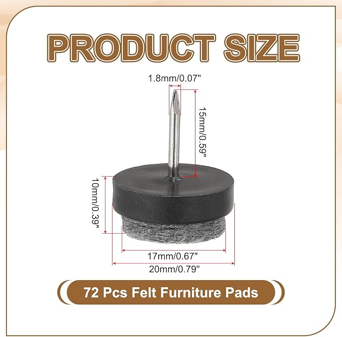 PATIKIL 20 mm Nail-on Felt Pads, 72 Pcs Round Felt Furniture Sliders Pads Heavy Duty Floor Protectors for Wooden Chair Sofa Cabinet Table Leg Feet Hardwood Floors, Black - Image 2