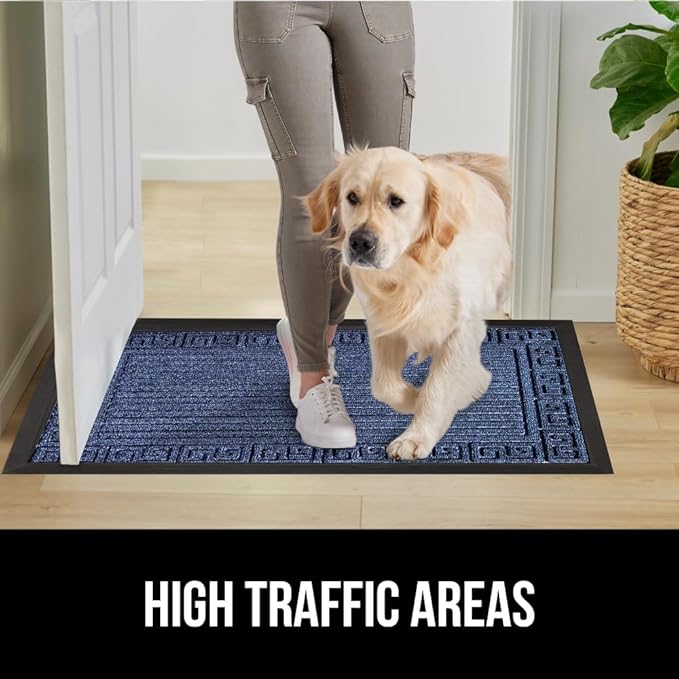 GORILLA GRIP 100% Waterproof All-Season WeatherMax Doormat, 47x35, US Designed Natural Rubber, Stain and Fade Resistant, Low Profile Indoor Outdoor Door Mats, Easy Clean Patio Mat, Navy Greek Keys - Image 6