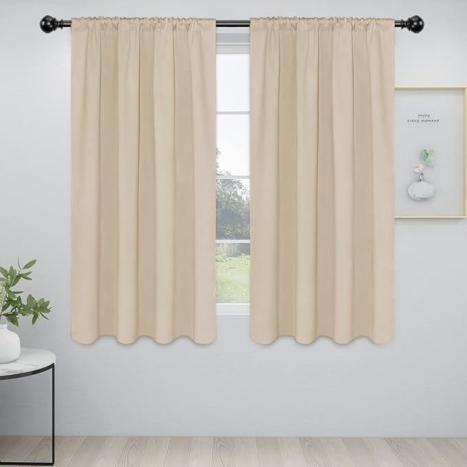 Easy-Going Rod Pocket Blackout Curtains for Bedroom, Room Darkening Window Curtains for Living Room, Thermal Insulated Noise Reduction Solid Window Drapes, 2 Panels(42x63 in, Beige) by Easy-Going