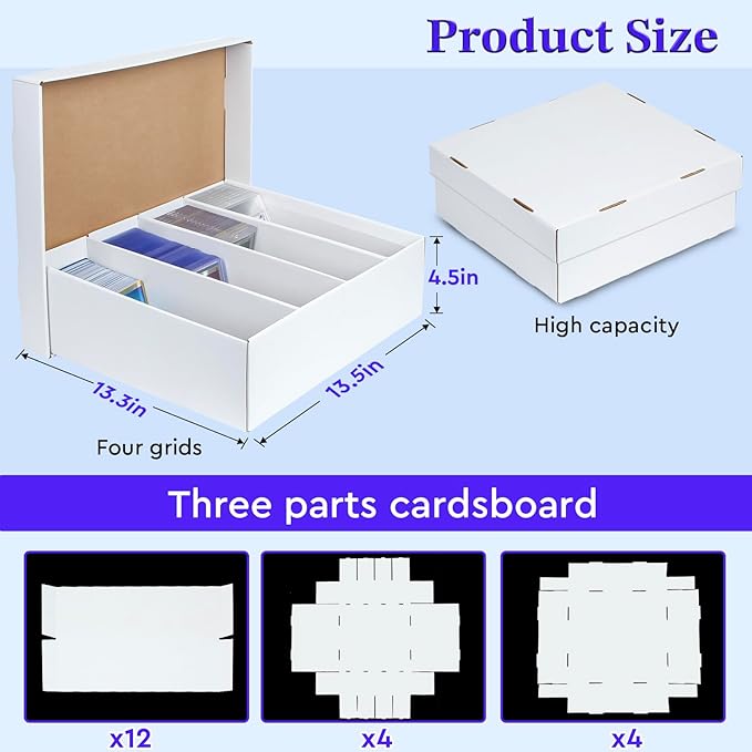 4 Pack Trading Card Storage Box - 4 Rows, Cardboard Storage Box holds 900+ Top Loaders, Graded Card Holder Organizer Case fits PSA/HGA Slabs - Image 2