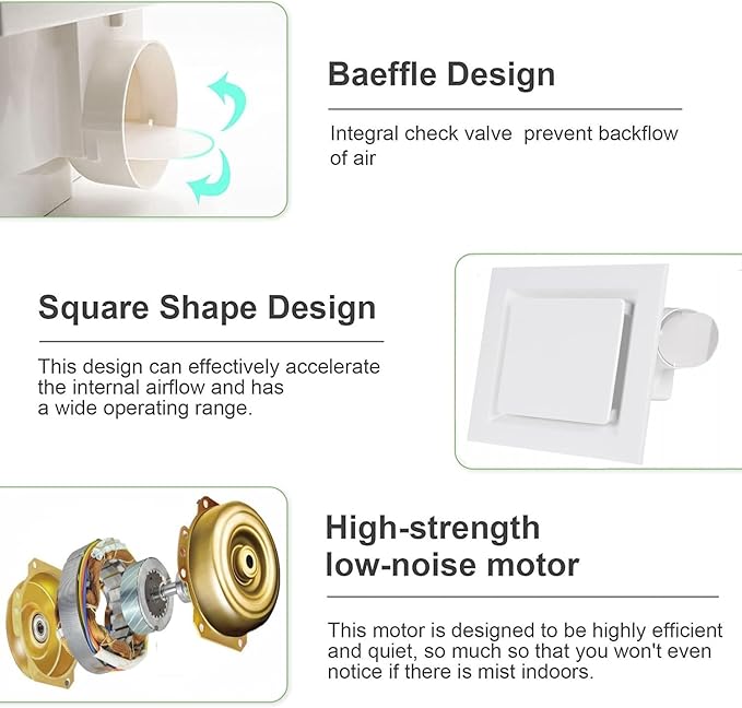 Bathroom Fan Ceiling Mount Exhaust Ventilation Fan Ceiling Exhaust Fan Extractor Fan 141 CFM 1.2 Sones,Quiet Bathroom Ventilation Exhaust Fan for Shower,Restroom,Office,Home(Flat Plate) - Image 5