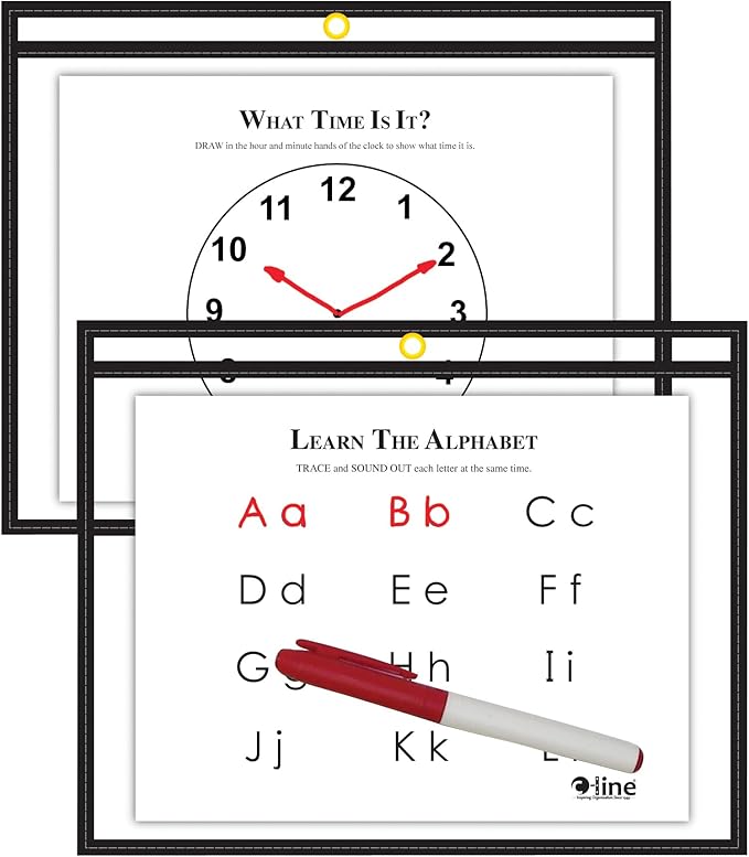 C-Line Reusable Dry Erase Pockets, Horizontal - Open on Long Side, 9 x 12 Inches, 30 per Box, Black (40711-30) by C-Line