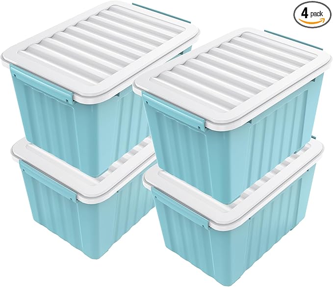 Nazhura 72 Quart Plastic Storage Bin, Stackable and Nestable Storage Boxes with Lids and Secure Latching Buckles, Large Storage Container (Blue, 72Quart-4Pack) by NazhuraGoodCompanionAtHome