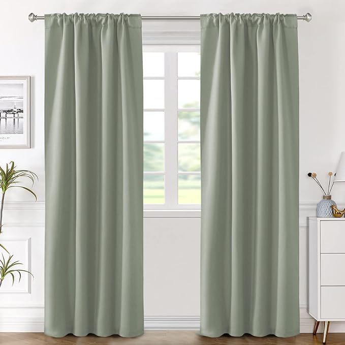 H.VERSAILTEX Blackout Curtains Thermal Insulated Window Treatment Panels Room Darkening Blackout Drapes for Living Room Back Tab/Rod Pocket Bedroom Draperies (2 Panels, Light Sage, 42 x 84 Inch) - Image 2