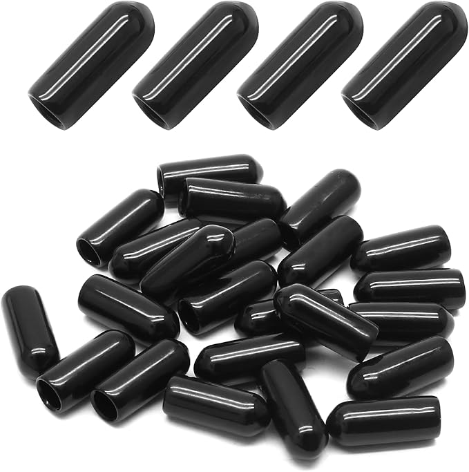 24 Pcs Round Rubber End Caps, 1/5" (5mm) ID Vinyl Flexible Screw Thread Protectors, Black Bolt End Caps for Metal Tubing Rod Bolt by Bonsicoky