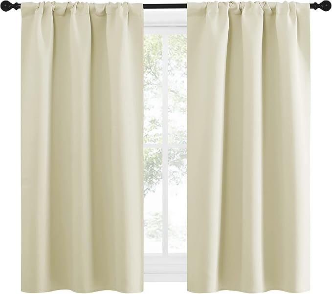 NICETOWN Kitchen Curtains, Short Blackout Curtains & Drapes, Home Decoration Privacy Thermal Insulated Curtains for Unicorn Theam Room (Beige, 34" Wide, 54" Long, 2 PCs) - Image 2
