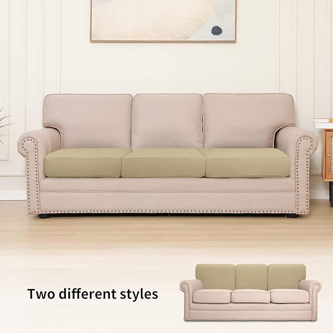 Easy-Going Stretch Individual Chair Couch Cushion Cover Sofa Cushion Furniture Protector Sofa slipcover Soft Flexibility with Elastic Bottom (3-Piece Sofa Cushion Cover, Beige) - Image 2